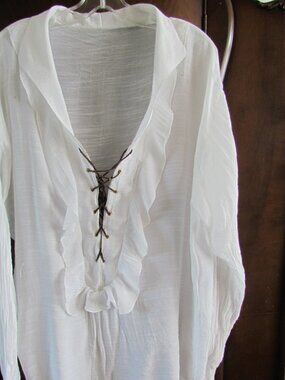 MEN'S PIRATE SHIRT w CRISSCROSS LACING, LIGHTWEIGHT & COMFORTABLE, L, 46" CHEST